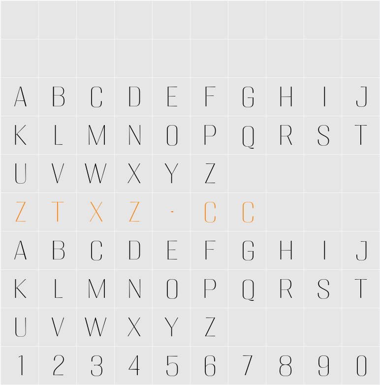 Migha Thin SemExp 字体映射图