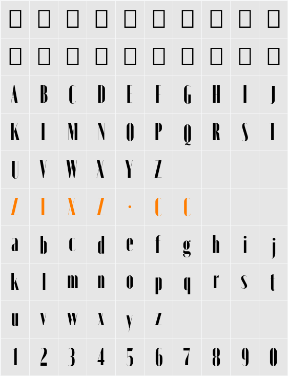 Moniqa Black Cond Display 字体映射图