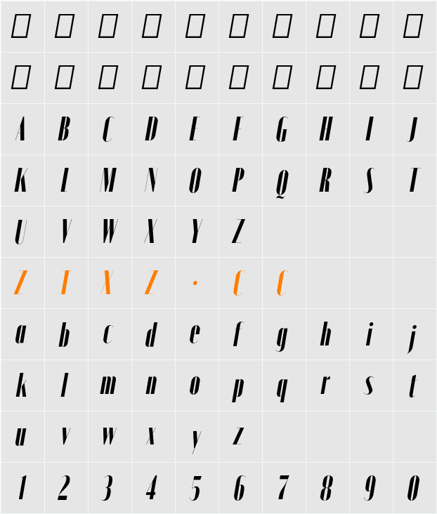 Moniqa Black Cond Ita Display 字体映射图