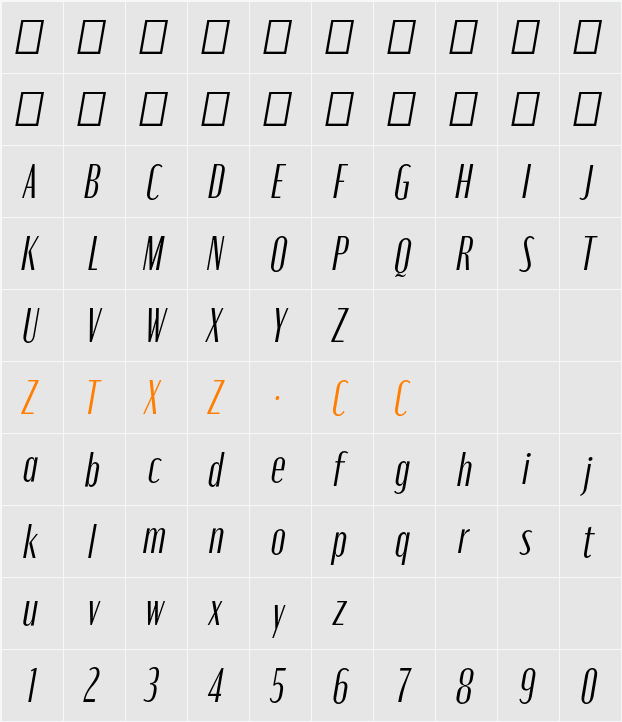 Moniqa Narrow Ita Paragraph 字体映射图