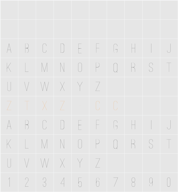 Ostrich Sans Light 字体映射图