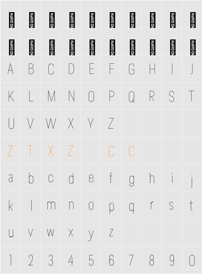 Lama Rounded Thin Condensed 字体映射图