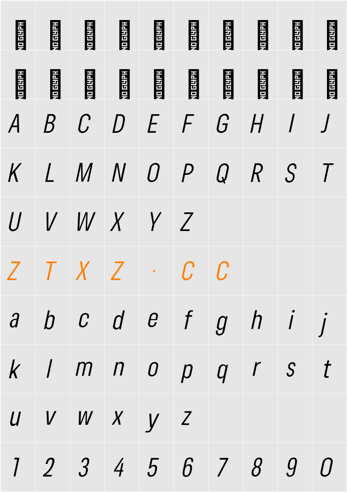 Lama Sans Condensed Italic 字体映射图