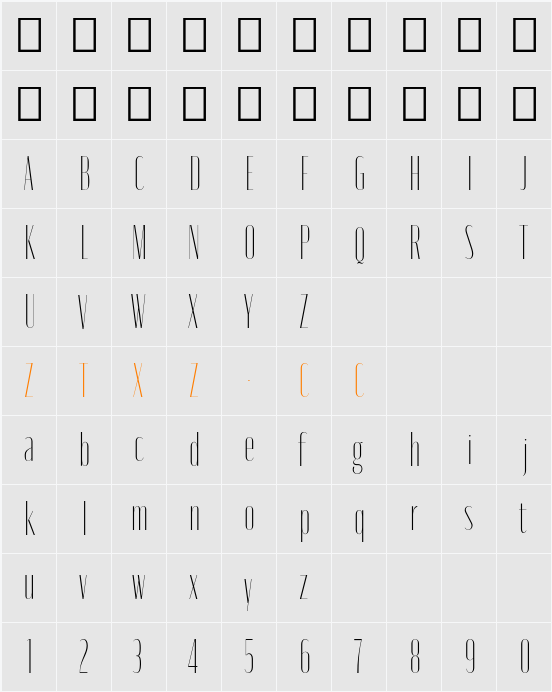 Moniqa Thin Cond Display 字体映射图