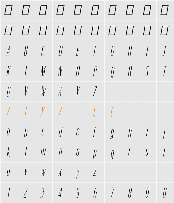 Moniqa ExtLt Cond Ita Heading 字体映射图