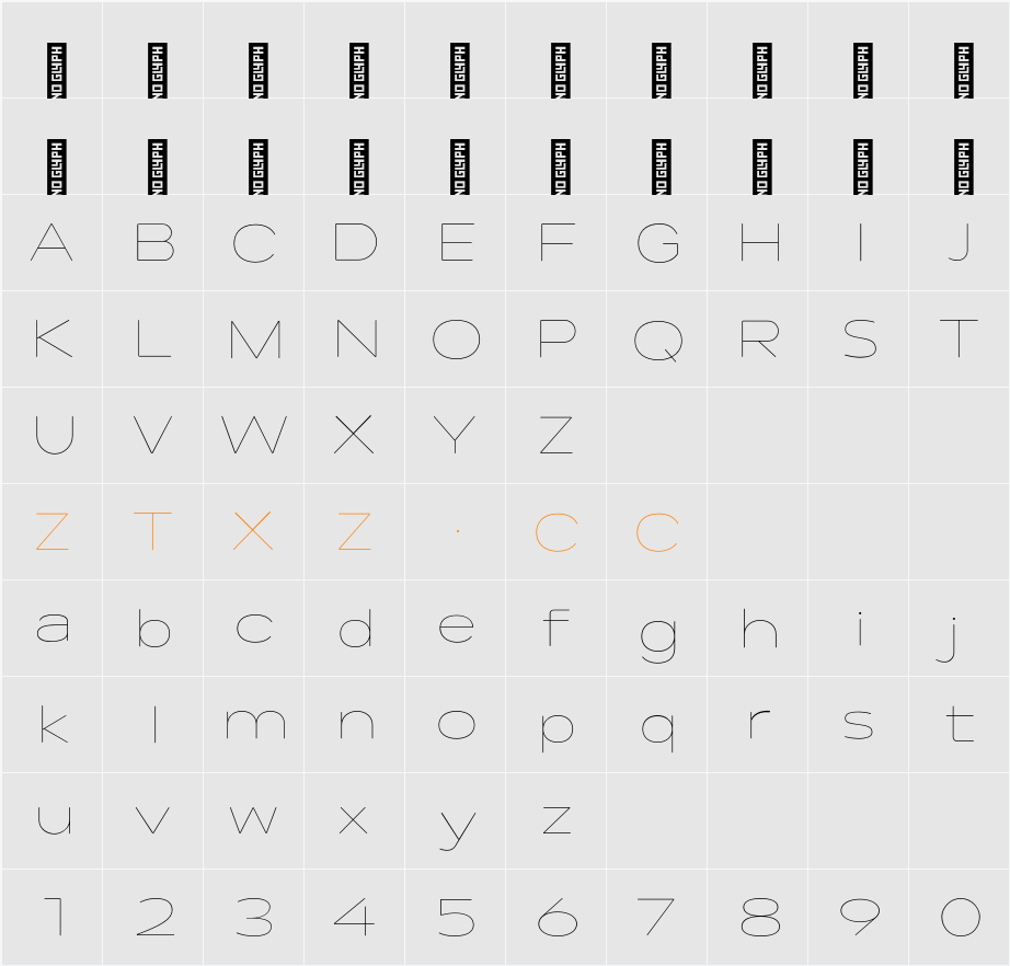 Lama Rounded Thin Expanded 字体映射图
