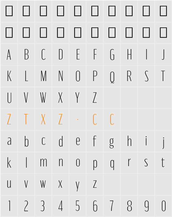 Moniqa ExtLt Paragraph 字体映射图
