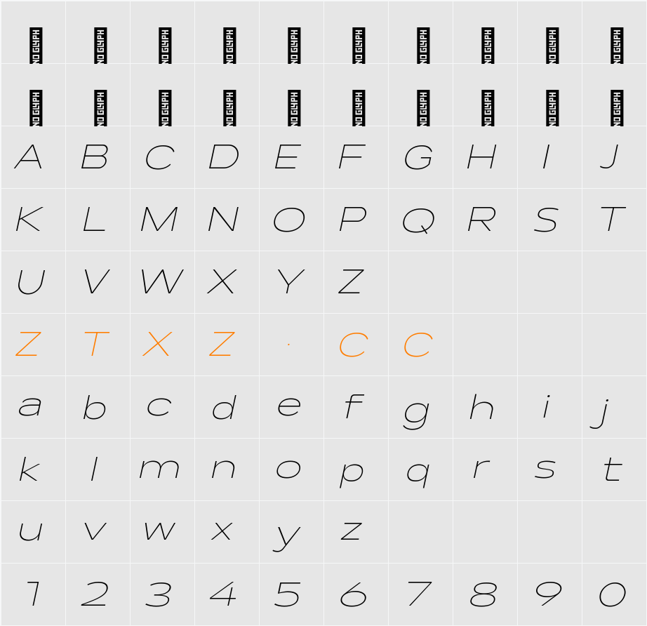 Lama Sans ExLight Expanded It 字体映射图
