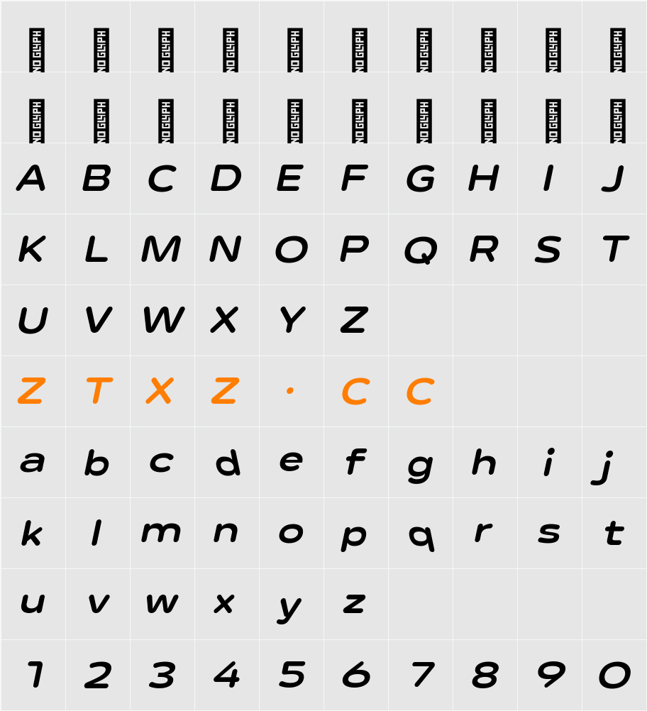 Lama Rounded ExBold Expanded It 字体映射图