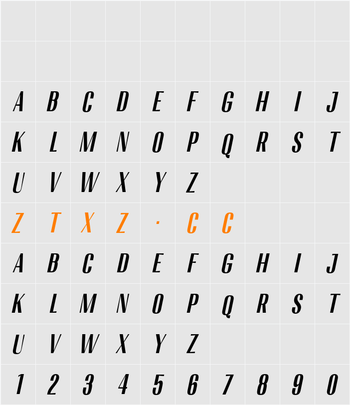 Migha Cond Slant 字体映射图