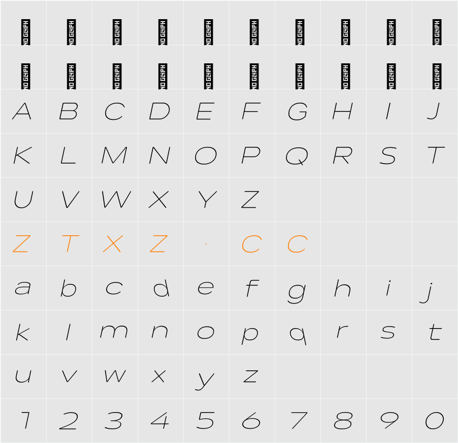 Lama Rounded ExLight Expanded It 字体映射图