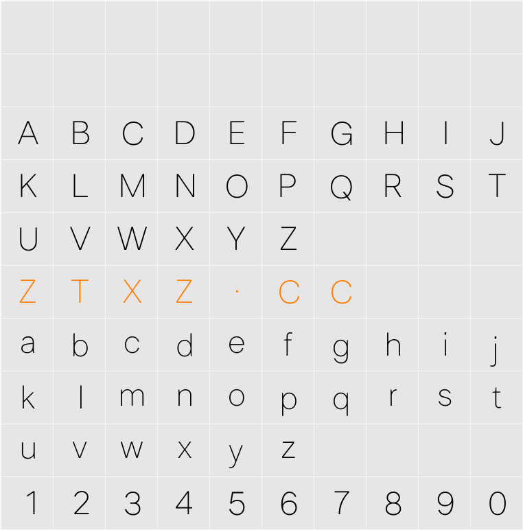 LT Superior Thin 字体映射图