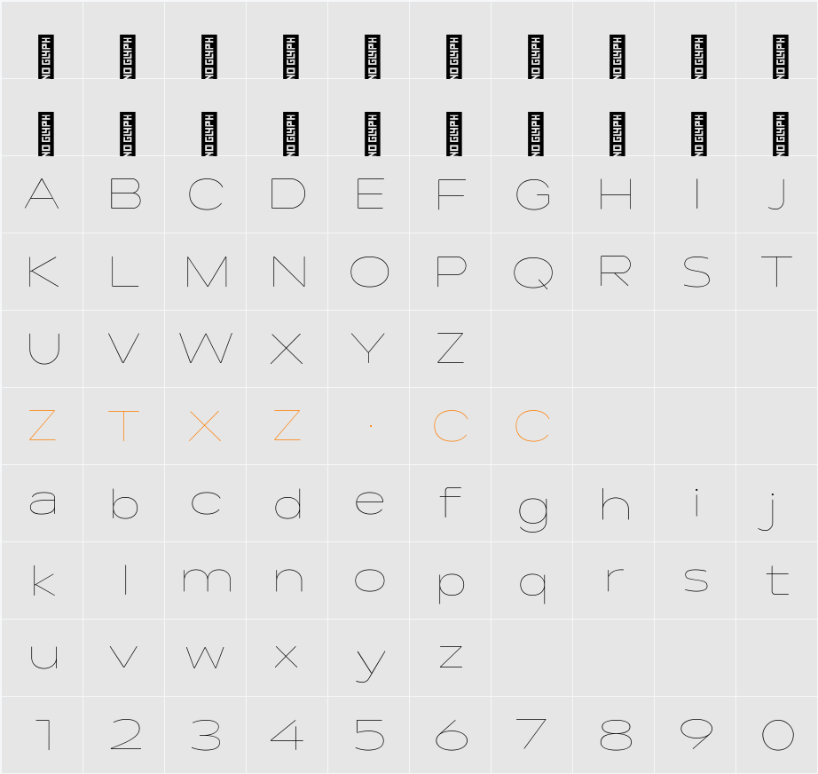 Lama Rounded Thin Expanded 字体映射图