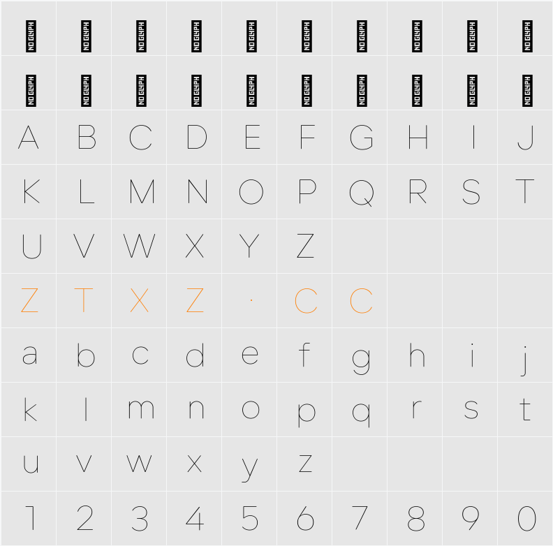 Lama Rounded Thin 字体映射图