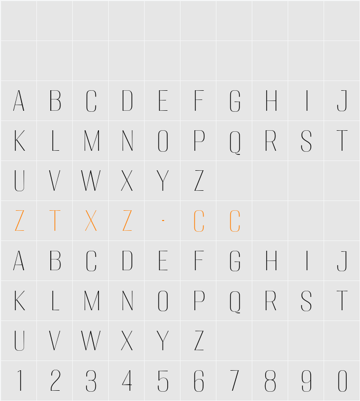 Migha Thin 字体映射图