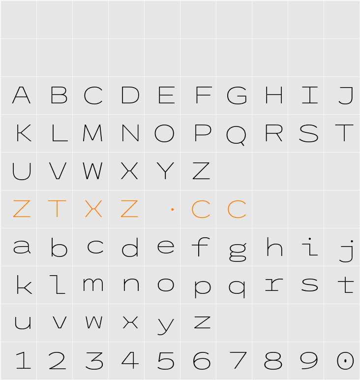 League Mono Extended Thin 字体映射图