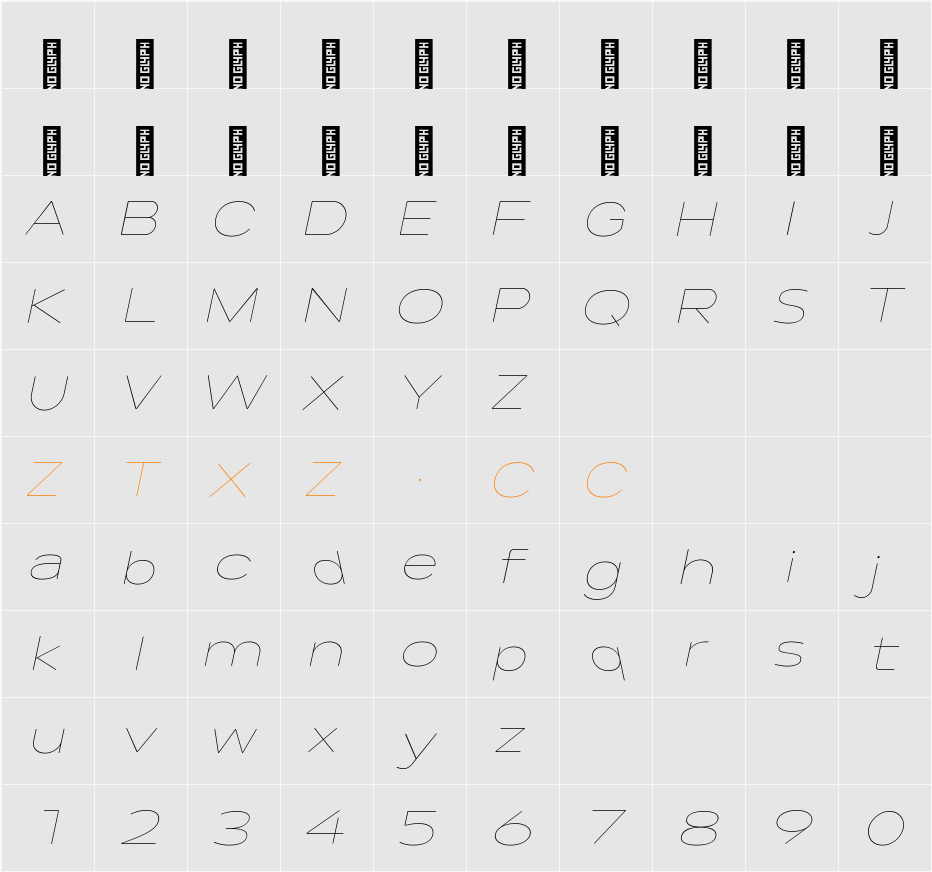 Lama Rounded Thin Expanded It 字体映射图