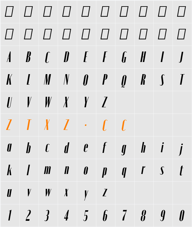 Moniqa ExtBd Cond Ita Heading 字体映射图