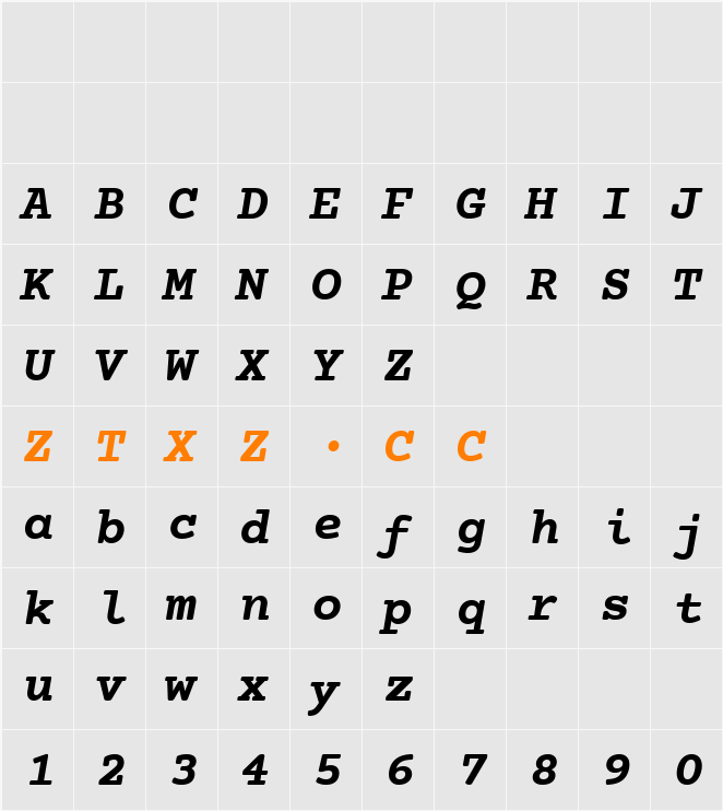 Courier Prime 字体映射图