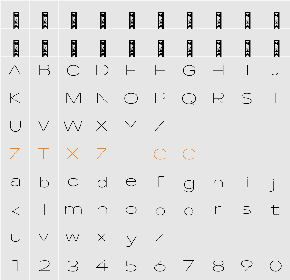 Lama Sans ExtraLight Expanded 字体映射图