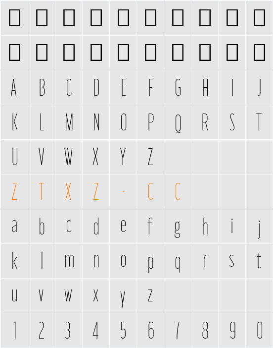 Moniqa Thin Narrow Paragraph 字体映射图