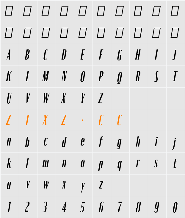Moniqa Cond Ita Paragraph 字体映射图