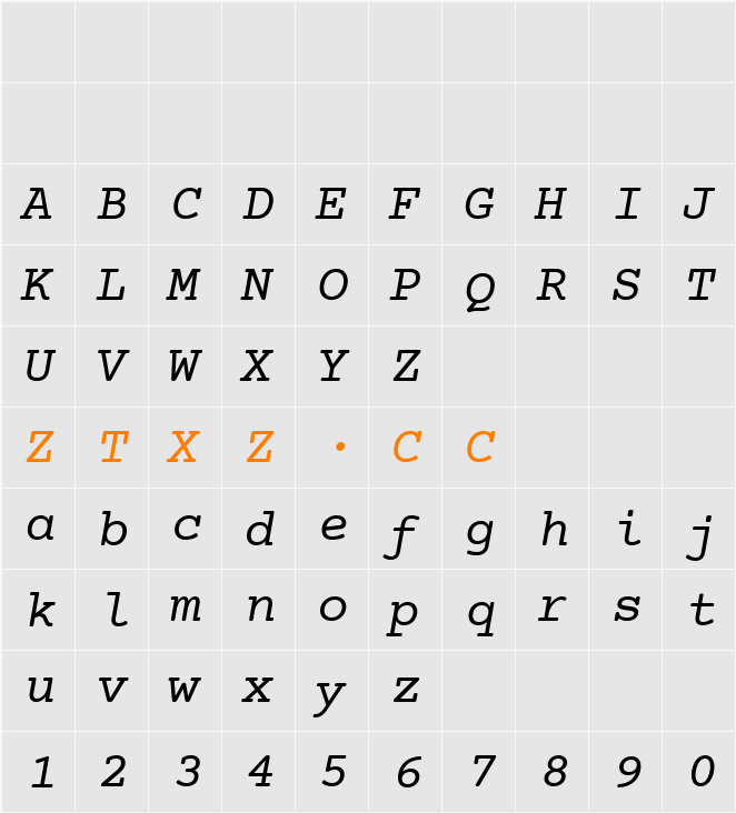 Courier Prime 字体映射图