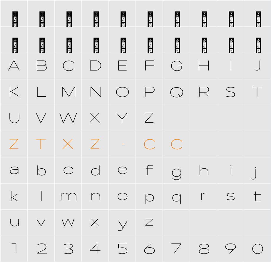 Lama Rounded ExLight Expanded 字体映射图