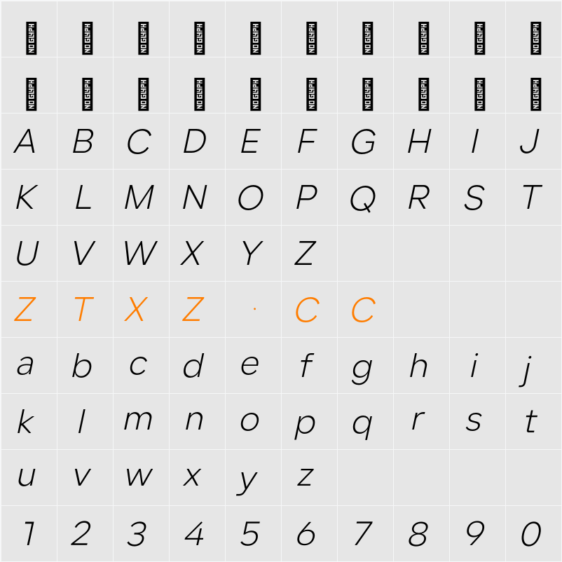 Lama Sans Light Italic 字体映射图