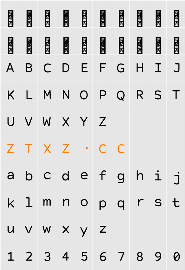 Courier Prime Code 字体映射图