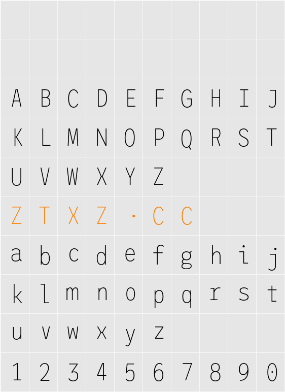 League Mono Narrow Thin 字体映射图