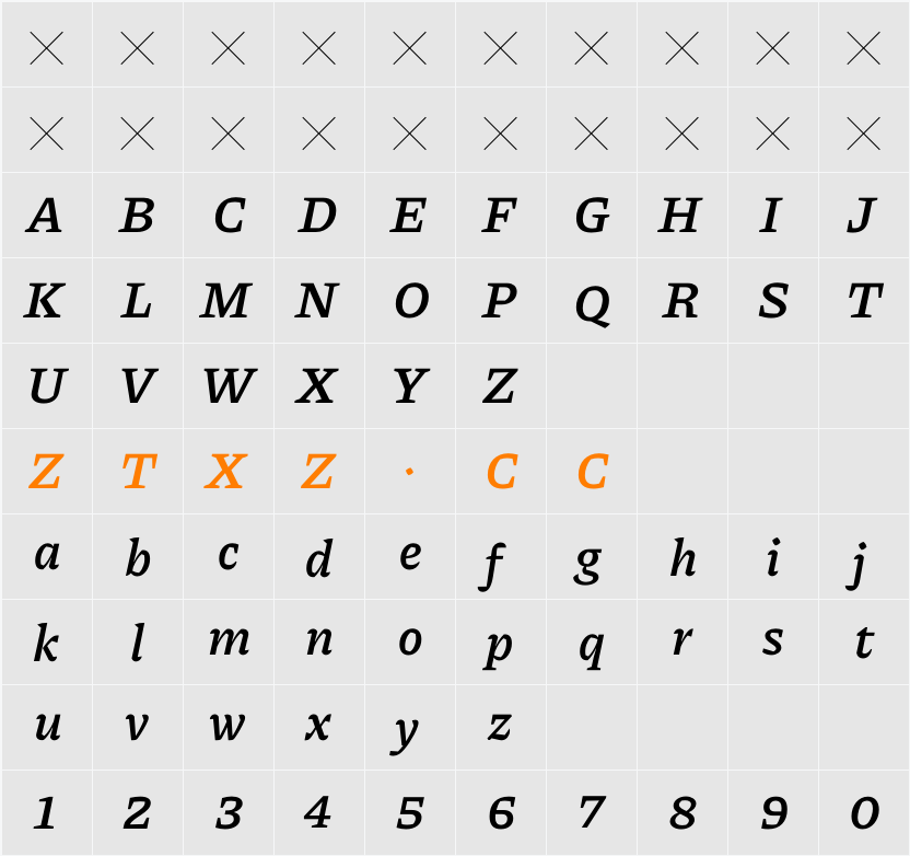 Piazzolla SemiBold 字体映射图