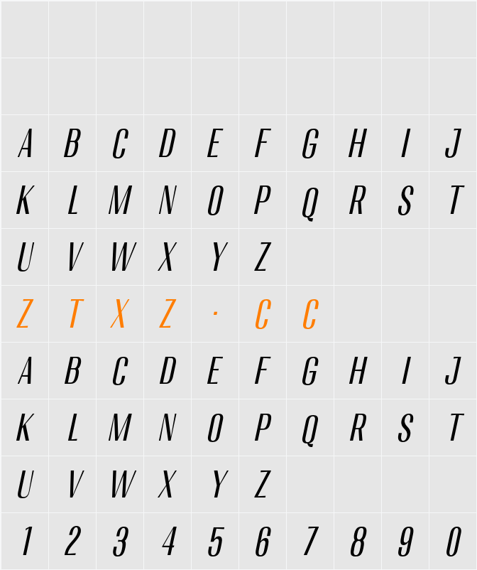 Migha Cond Slant 字体映射图