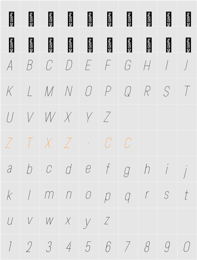 Lama Rounded Thin Cond Italic 字体映射图