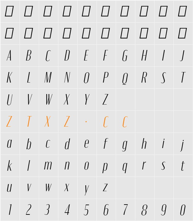 Moniqa Light Ita Heading 字体映射图