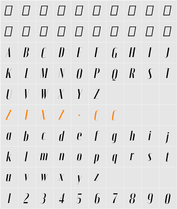Moniqa SemBd Ita Display 字体映射图