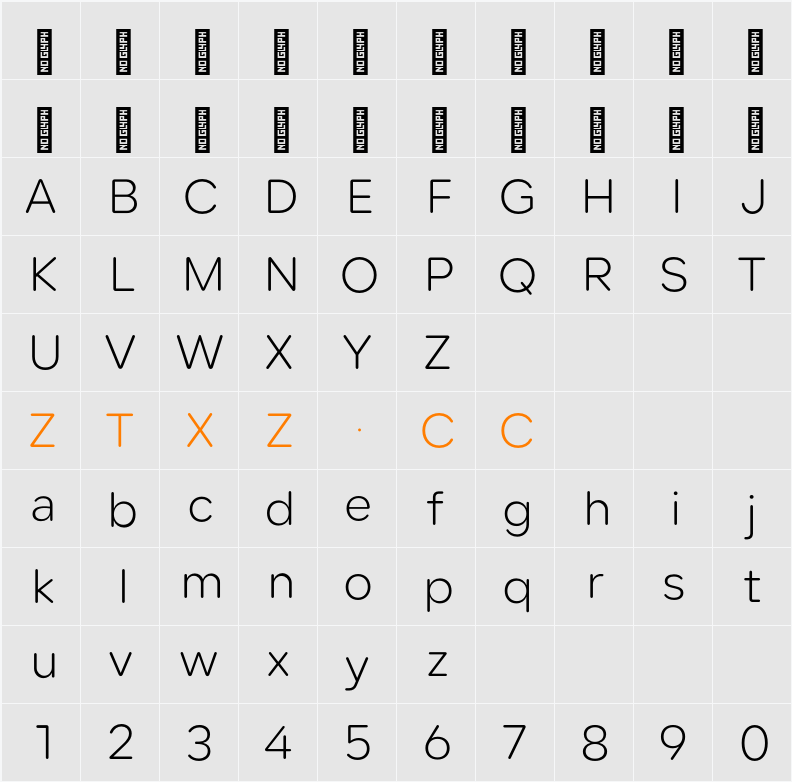 Lama Rounded Light 字体映射图