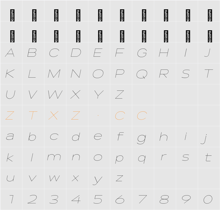 Lama Sans Thin Expanded Italic 字体映射图