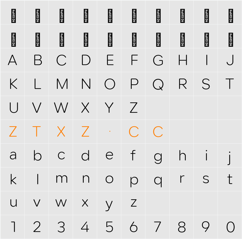 Lama Rounded Light 字体映射图
