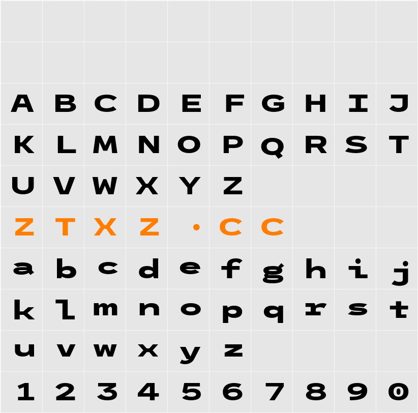 League Mono Extended ExtraBold 字体映射图