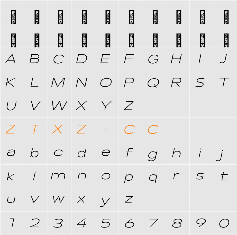 Lama Sans Light Expanded Italic 字体映射图