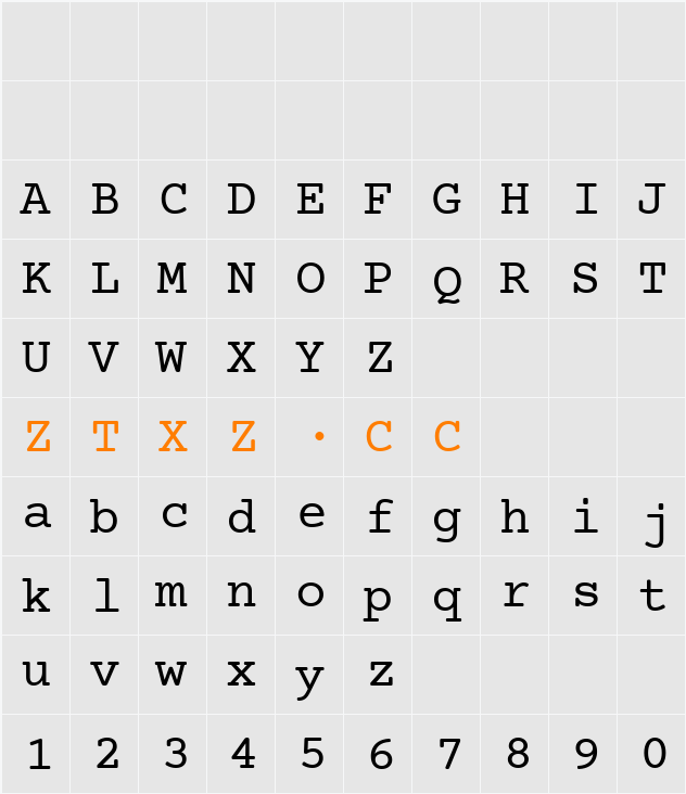 Courier Prime 字体映射图