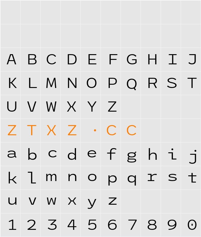 League Mono Wide Light 字体映射图