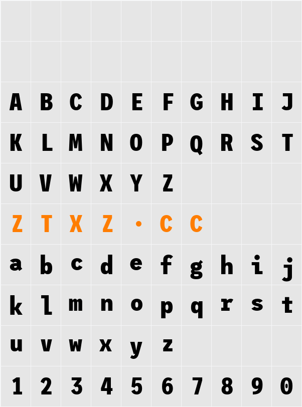 League Mono Narrow ExtraBold 字体映射图