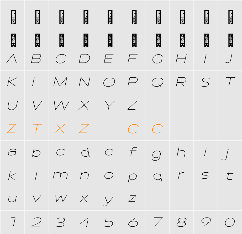 Lama Rounded ExLight Expanded It 字体映射图