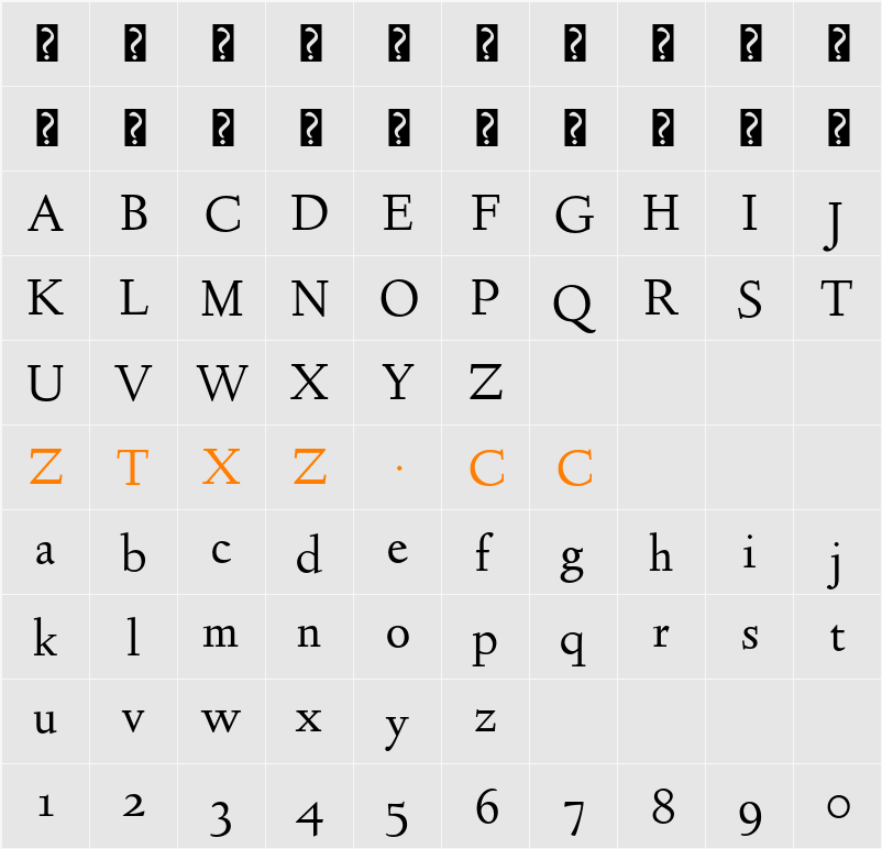 Linden Hill 字体映射图