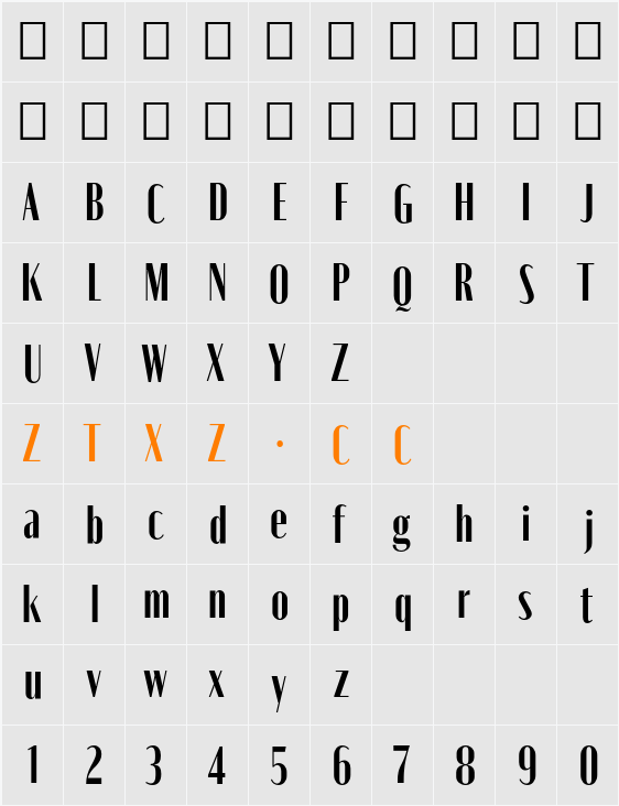 Moniqa ExtBd Narrow Heading 字体映射图