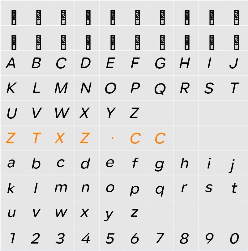 Lama Sans Medium Italic 字体映射图