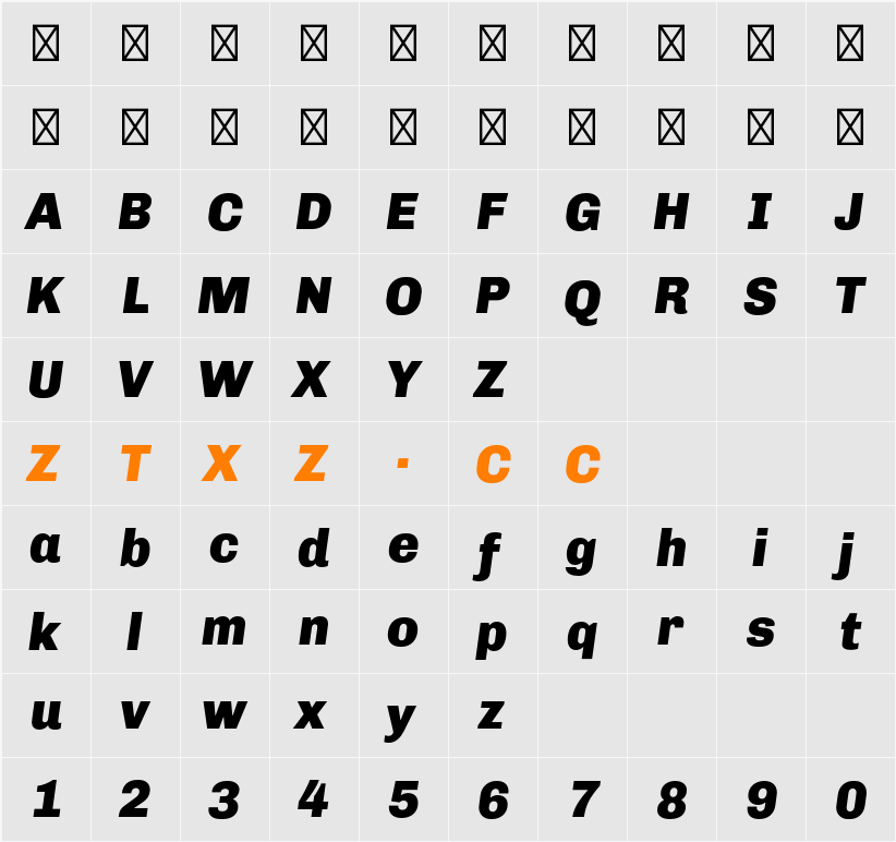 Chivo Black Italic 字体映射图