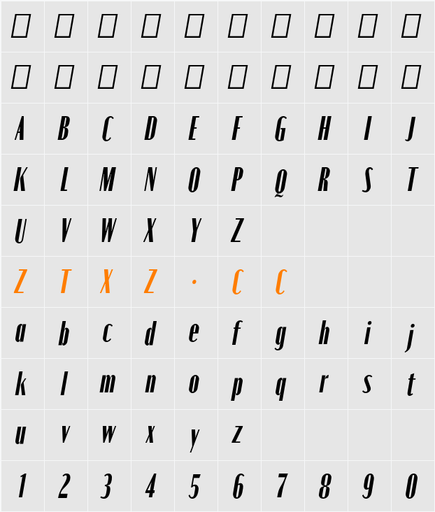 Moniqa Black Cond Ita Paragraph 字体映射图